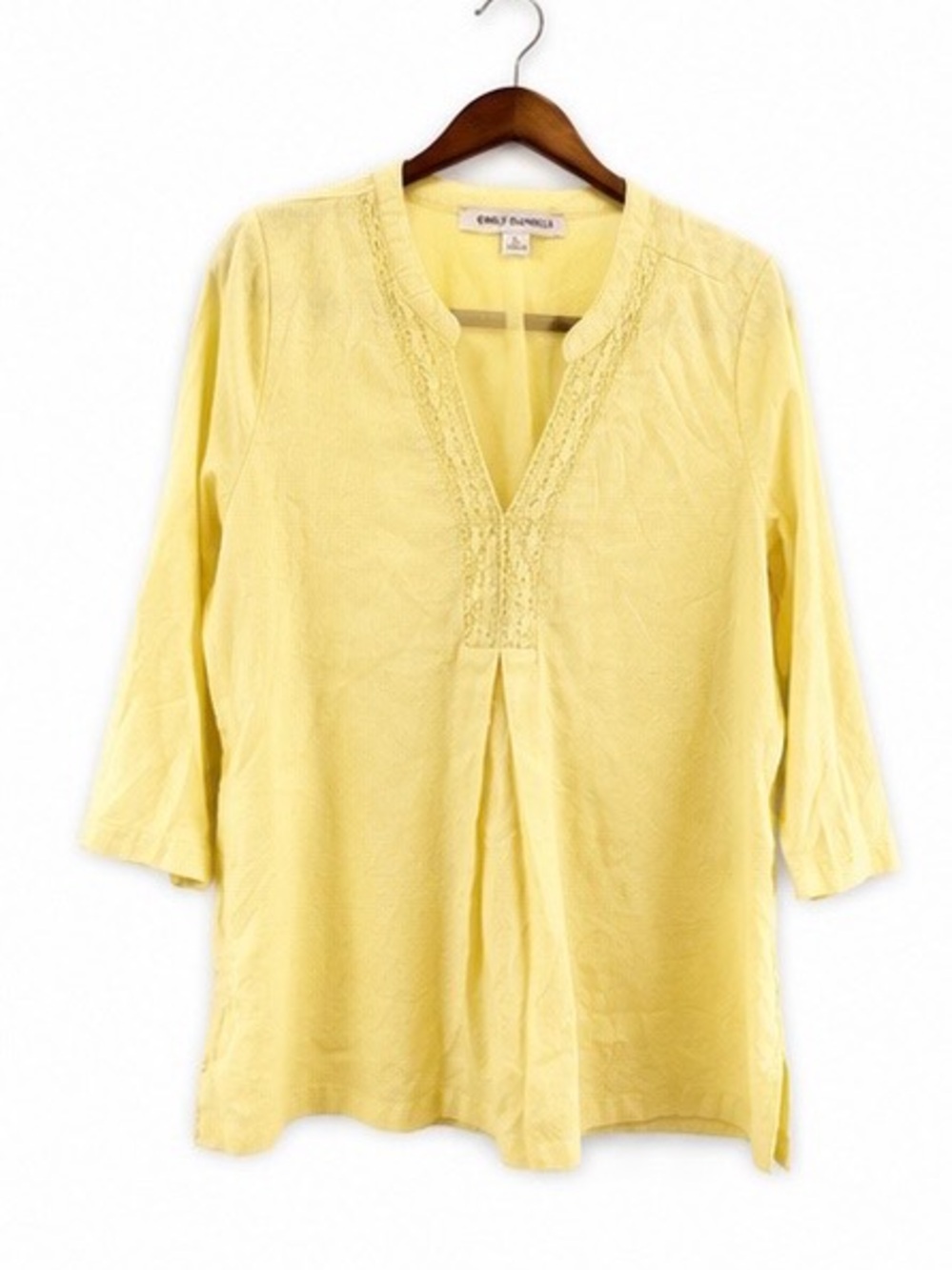 Emily Daniels Linen Blend Tunic Top – Women’s Large – Soft Yellow – Lace Trim